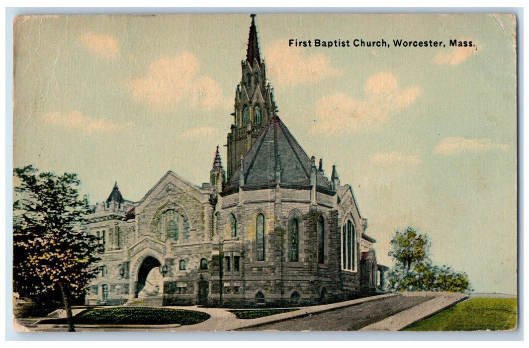 1910 View Of First Baptist Chruch Worcester Massachusetts MA Antique Postcard