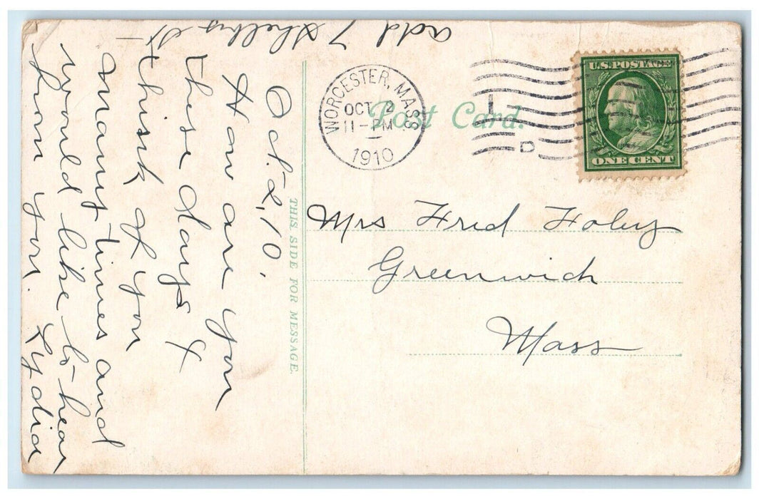 1910 View Of First Baptist Chruch Worcester Massachusetts MA Antique Postcard