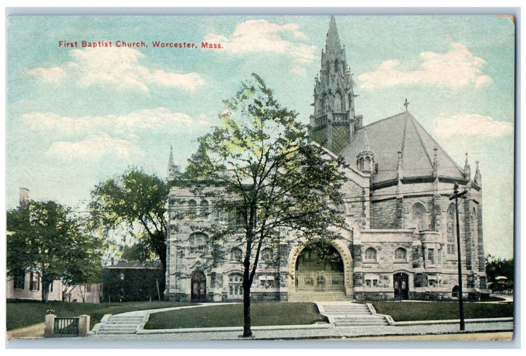 c1910's First Baptist Chruch Street View Worcester Massachusetts MA Postcard