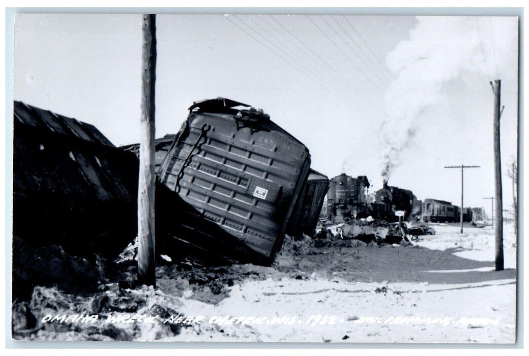 c1950's Omaha Wreck Derailment Chetek Wisconsin WI RPPC Photo Antique Postcard