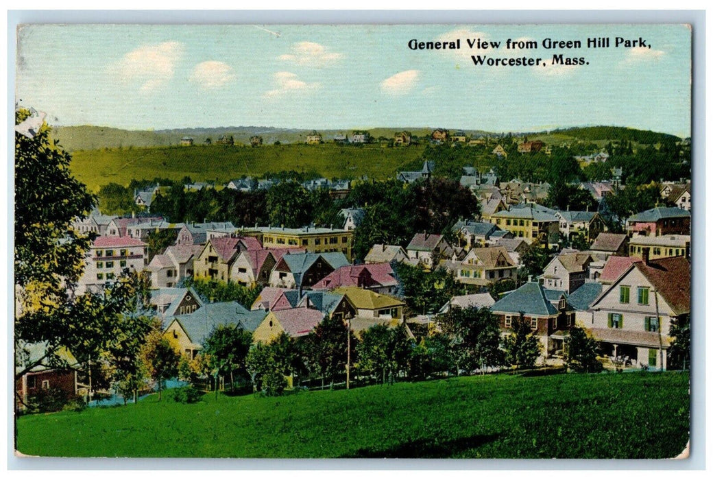 1913 General View From Green Hill Park Worcester Massachusetts MA Postcard