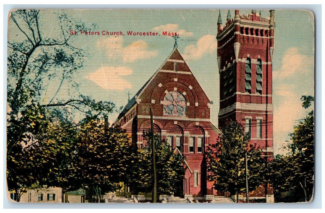 1913 ST. Peters Chruch Worcester Massachusetts MA Posted Antique Postcard