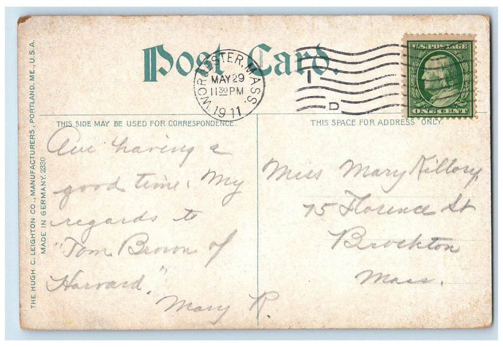 1911 ST. Paul Catholic Chruch Scene Street Worcester Massachusetts MA Postcard