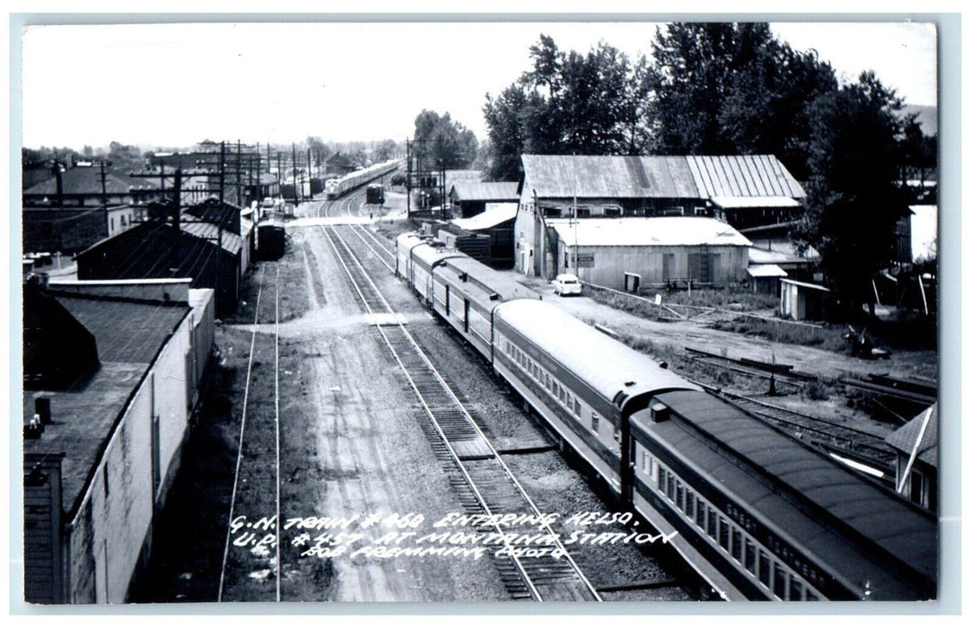 c1950's G. N. Train 460 Entering Kelso Montana Station MT RPPC Photo Postcard