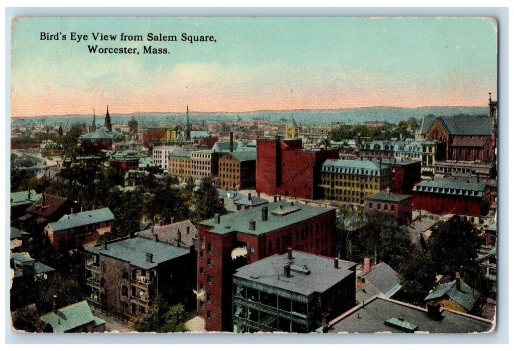 1913 Bird's Eye View From Salem Square Worcester Massachusetts MA Postcard