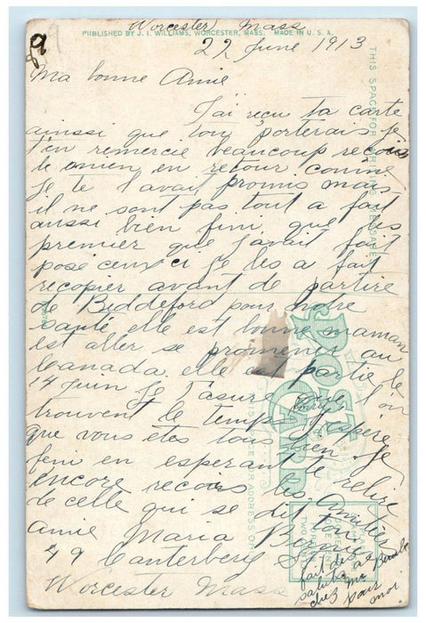 1913 Bird's Eye View From Salem Square Worcester Massachusetts MA Postcard