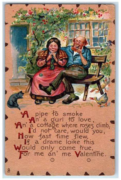 c1910's Valentine Old Man Woman Pipe Cigar Smoke North Windham CT Postcard