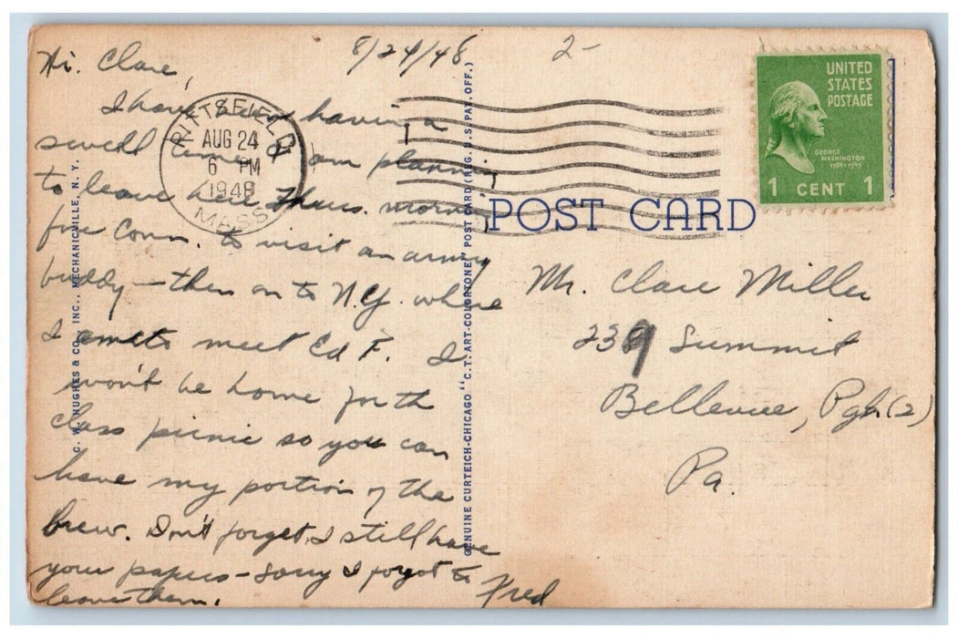 1948 View Of Pontoosuc Lake Pittsfield Massachusetts MA Posted Vintage Postcard