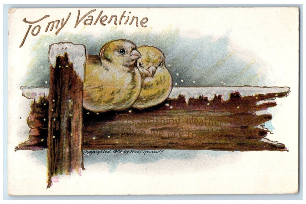 c1905 Valentine Chicks Sunshiny Weather Winter Snowfall Embossed Posted Postcard