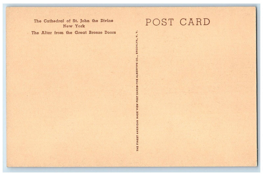 c1950 Altar From Great Bronze Doors Cathedral Of St. John The Divine NY Postcard