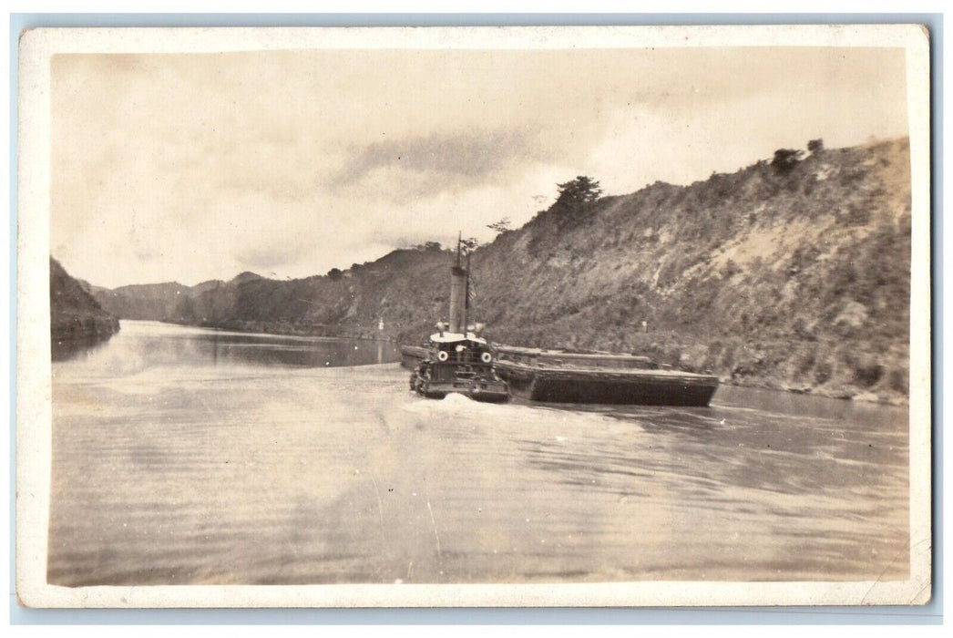 c1910's View Of Panama Steamer Ship Canal River Antique RPPC Photo Postcard