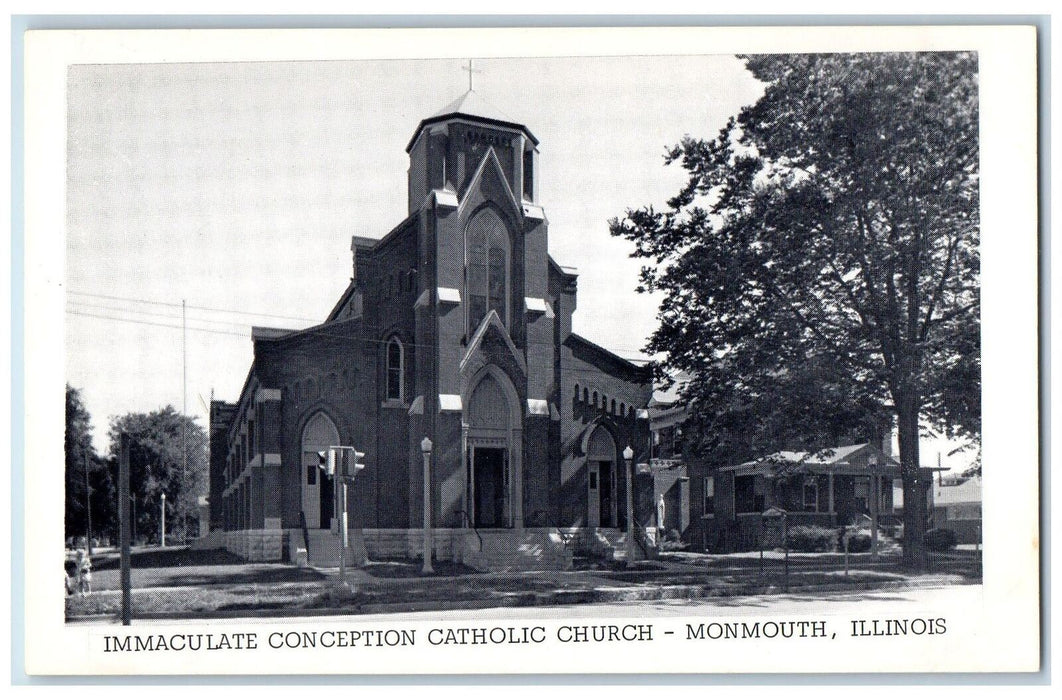 c1960s Immaculate Concepcion Catholic Church Scene Monmouth Illinois IL Postcard