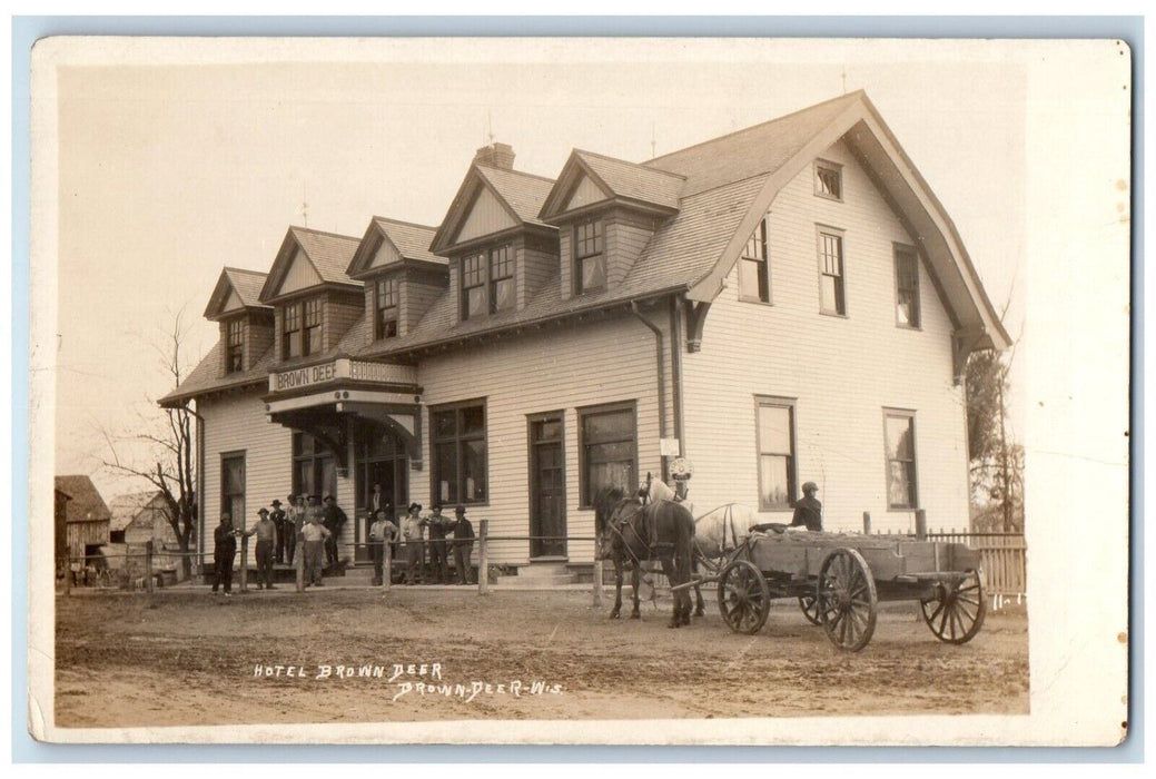 c1910's Hotel Brown Deer Horse Wagon Milwaukee Wisconsin WI RPPC Photo Postcard