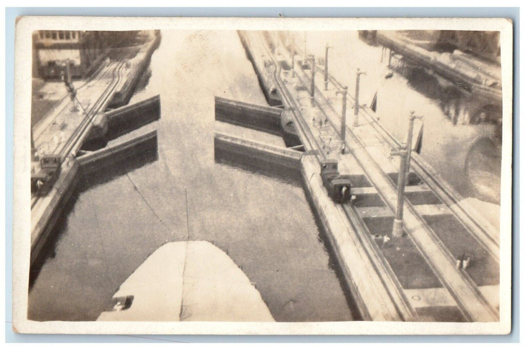 c1910's View Of Canal Locks Rail Tracks Panama Antique RPPC Photo Postcard