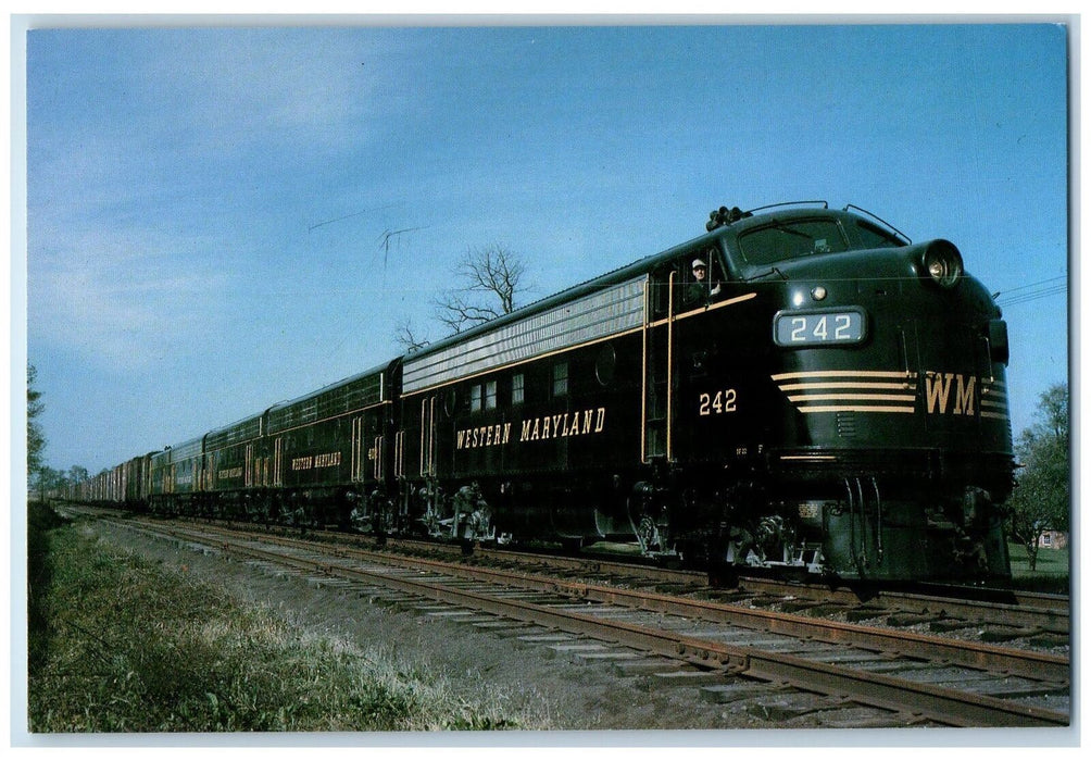 c1950's Western Maryland Railway F7 242 Passenger Cargo Hagerstown MD Postcard