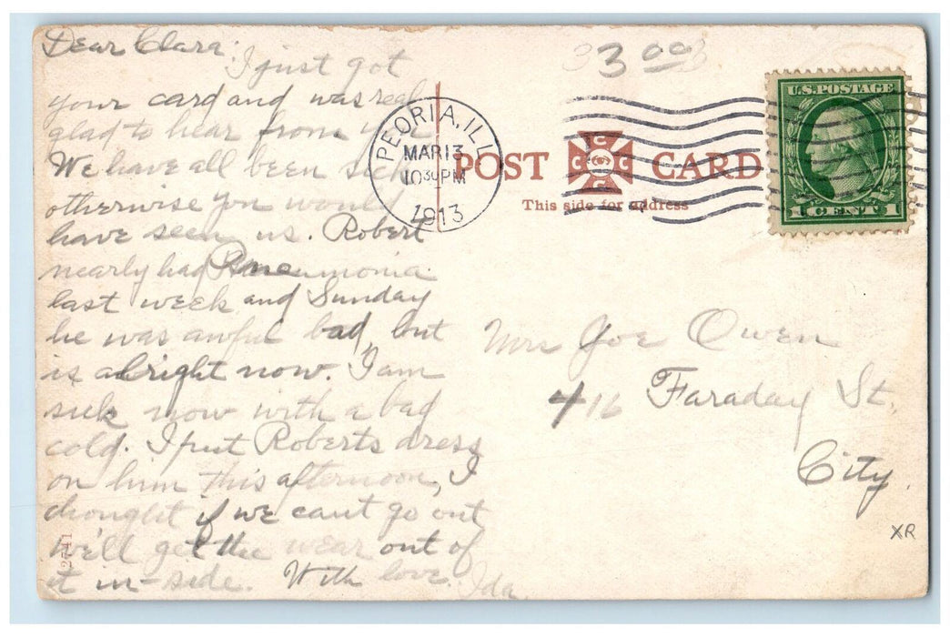 1913 The I.V.Y. Club House Canoeing Scene Peoria Illinois IL Posted Postcard