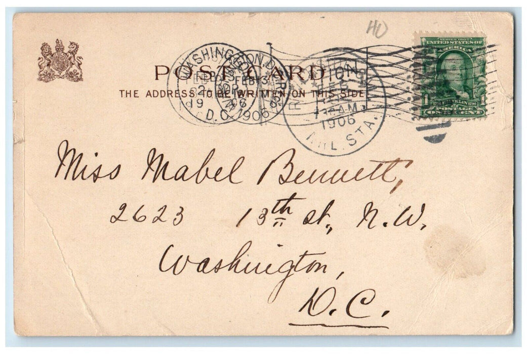 1906 Valentine Boy Writing Ink Book Washington DC Posted Antique Postcard
