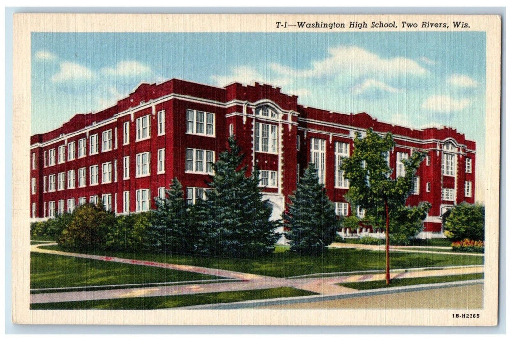 c1940 Washington High School Building Two Rivers Wisconsin WI Vintage Postcard