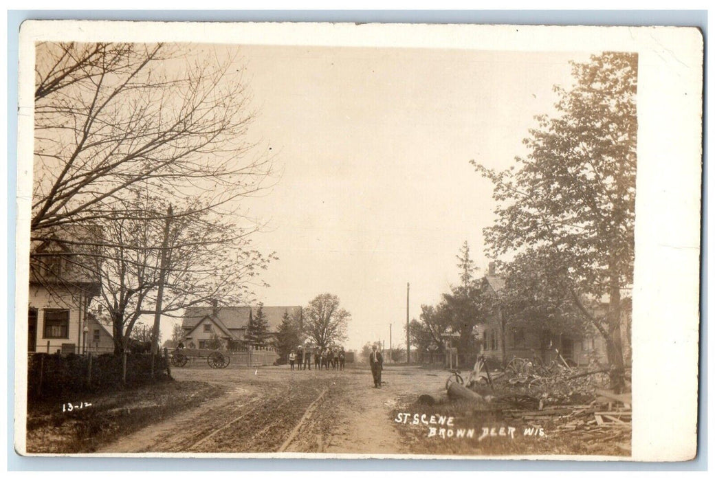 c1910's St. Scene Brown Deer Milwaukee Wisconsin WI RPPC Photo Antique Postcard