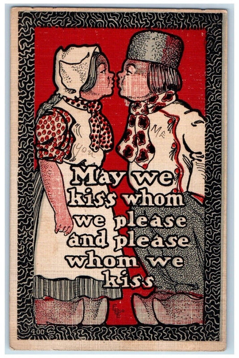 1908 Valentine Dutch Couple Kissing Romance Keyser West Virginia WV Postcard