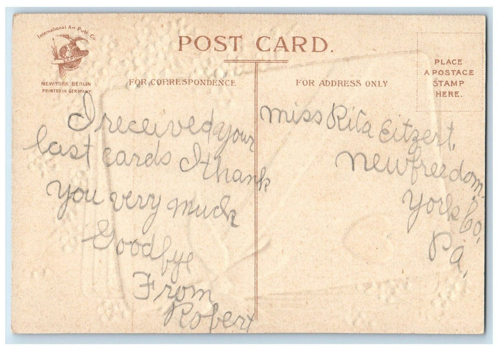 c1910's Valentine Card Heart Girl Pansies Flowers Clapsaddle Embossed Postcard