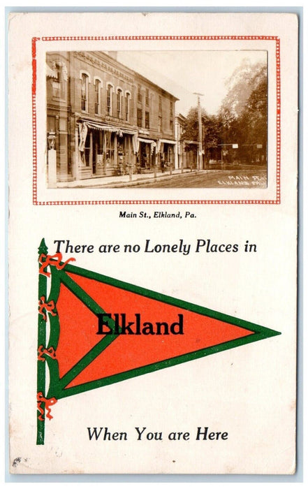 c1910's Main Street Business Pennant Elkland Pennsylvania PA RPPC Photo Postcard