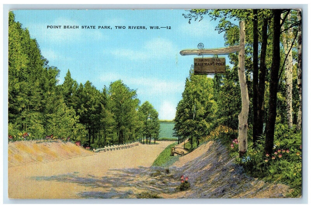 c1940 Point Beach State Park Hiking Trail Two Rivers Wisconsin Vintage Postcard