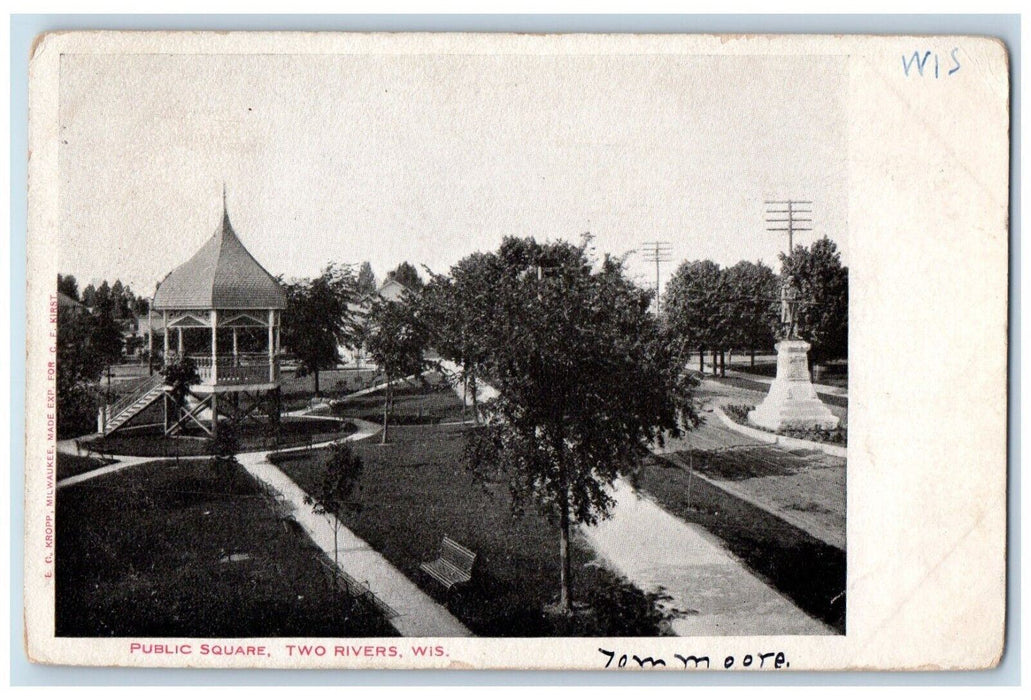 1905 Public Square Park Monument Two Rivers Wisconsin WI Vintage Posted Postcard