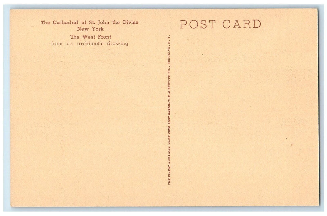 c1950's The West Front Design Cathedral St. John The Divine New York NY Postcard
