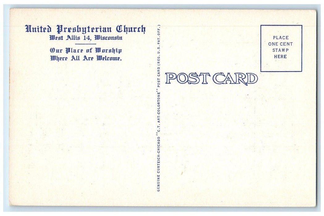 1940 United Presbyterian Church West Allis Wisconsin WI Vintage Antique Postcard