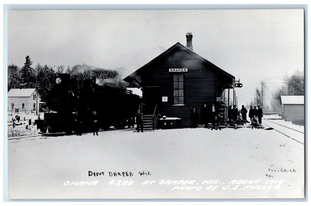 Omaha Depot Train Station Draper Wisconsin WI RPPC Photo Vintage Postcard