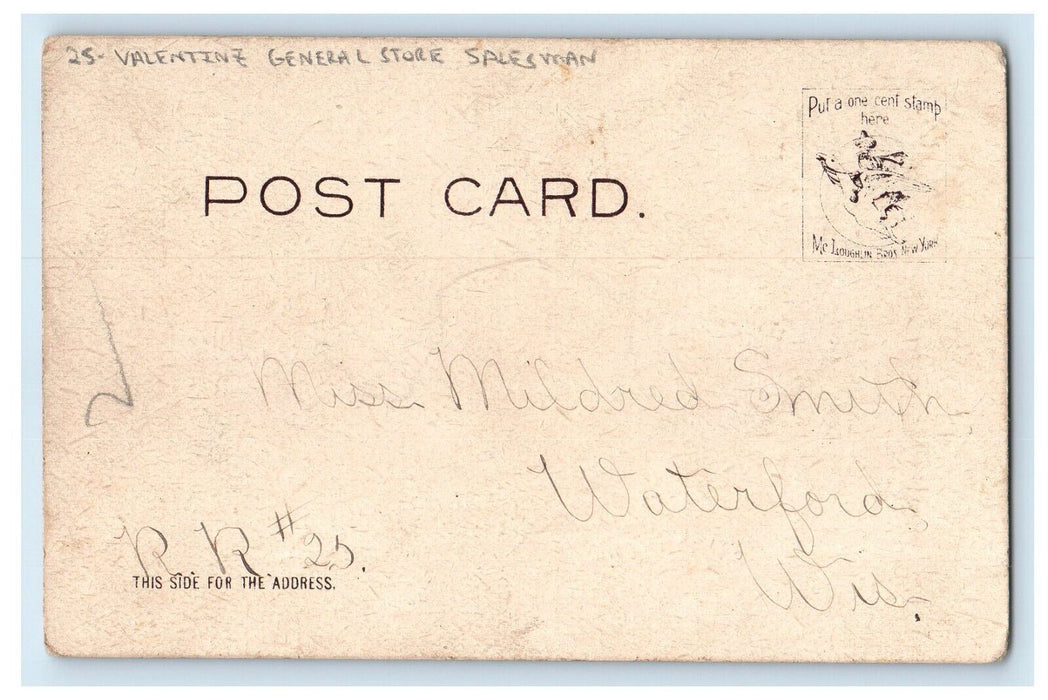 1908 Valentines Girl At General Store Salesman Hearts Posted Antique Postcard