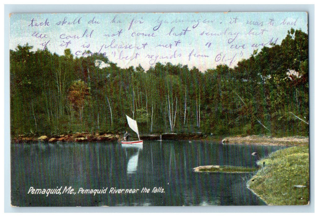 c1905 Boat Scene, Pemaquid River Near The Falls Pemaquid ME Monson ME Postcard