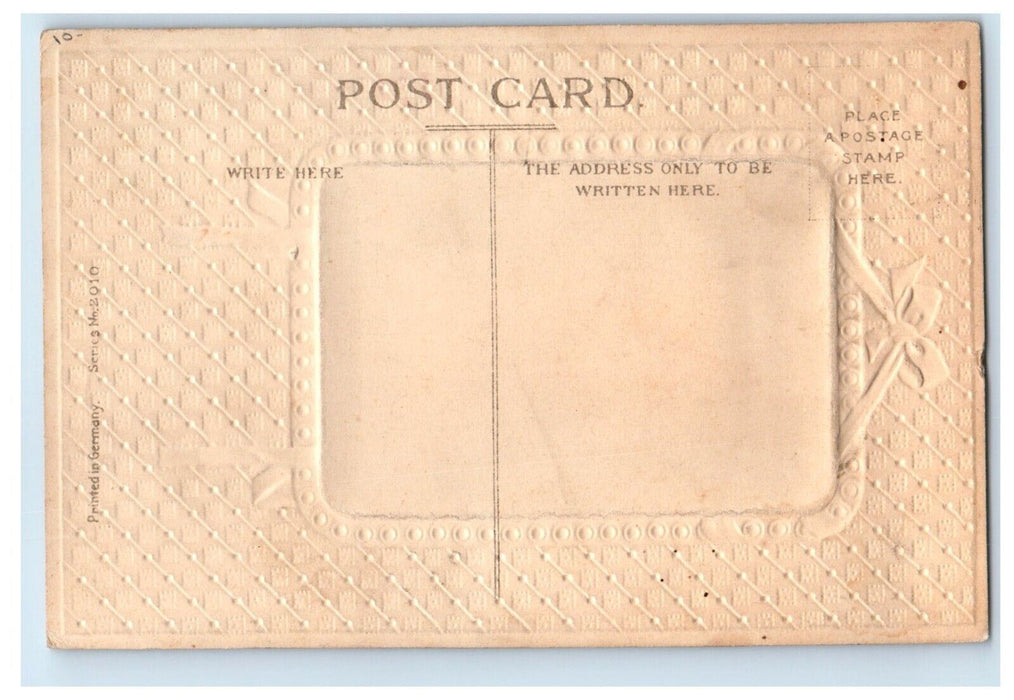 c1910's Christmas Greetings Holly Bird Ribbon Winter Snow Embossed Postcard