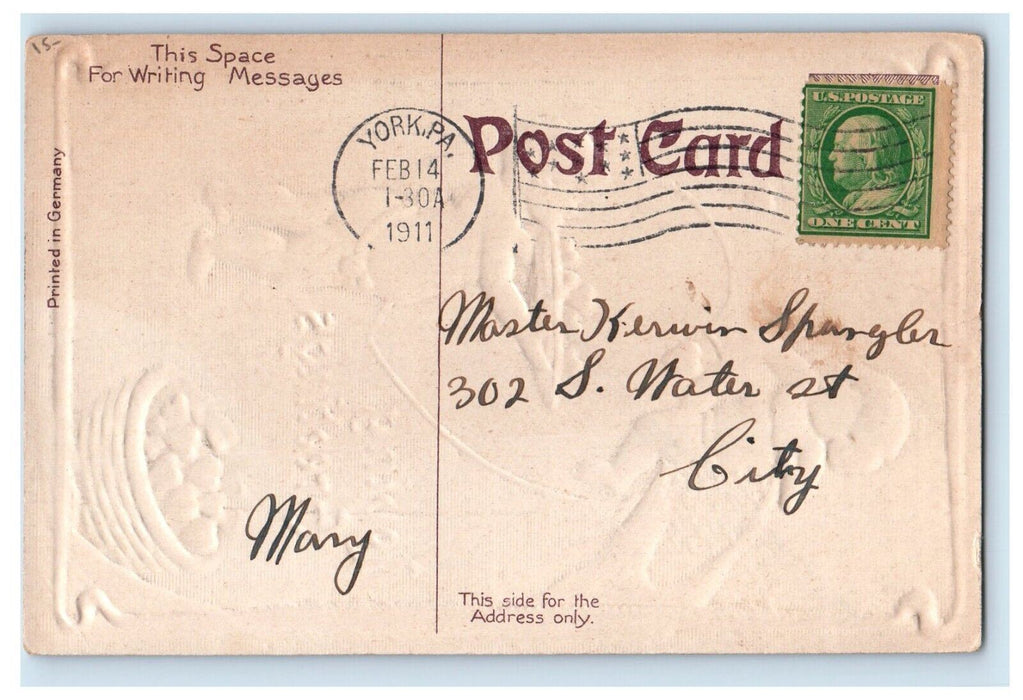 1911 Valentine Loving Greetings Little Boys Harvesting Hearts Bare Butt Postcard
