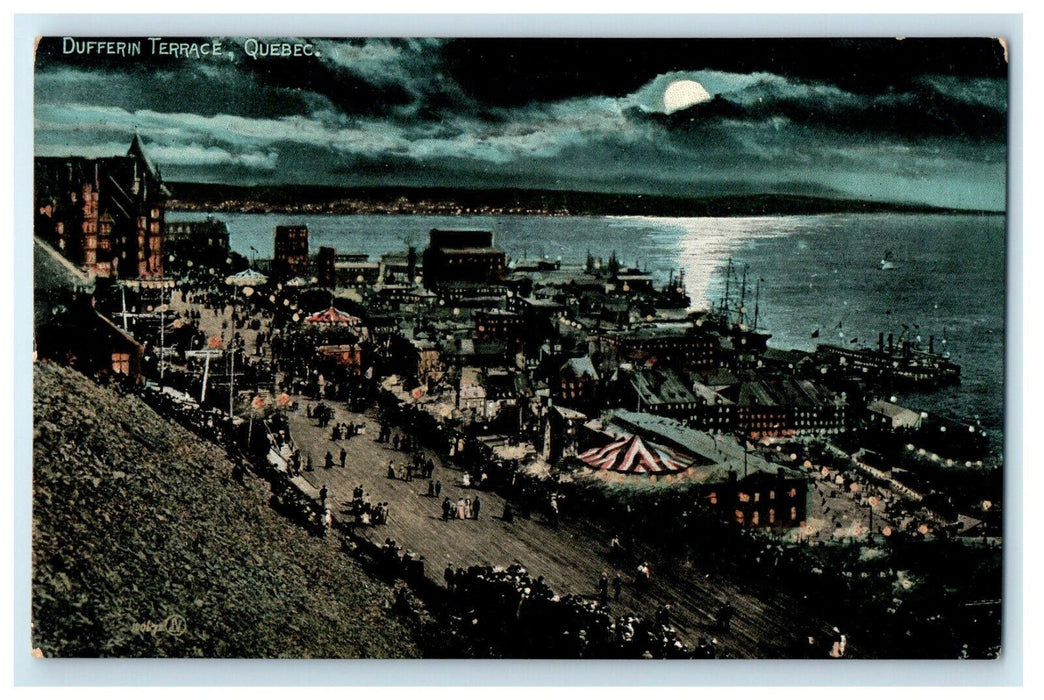 c1910s Moonlight View, Dufferin Terrace in Quebec Canada CA Foreign Postcard
