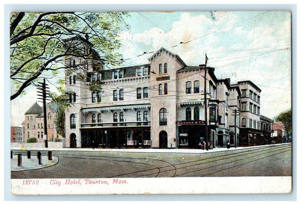 1913 City Hotel, Taunton Massachusetts MA Antique Posted Postcard