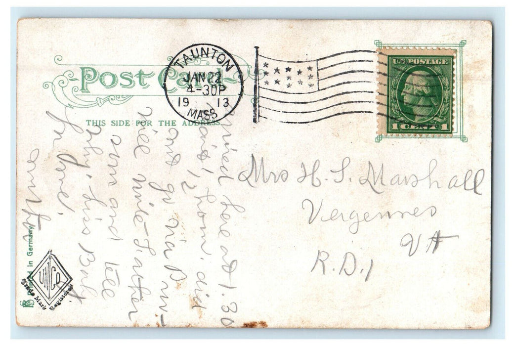 1913 City Hotel, Taunton Massachusetts MA Antique Posted Postcard