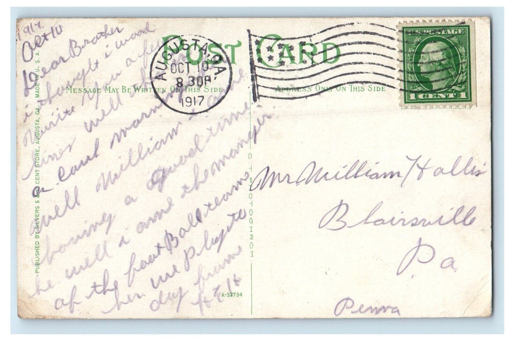 1917 Episcopal Church Street View Augusta Georgia GA Posted Antique Postcard