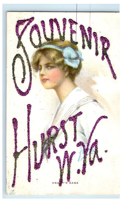 c1910 Greetings Beautiful Girl Lady Souvenir, Hurst West Virginia WV Postcard