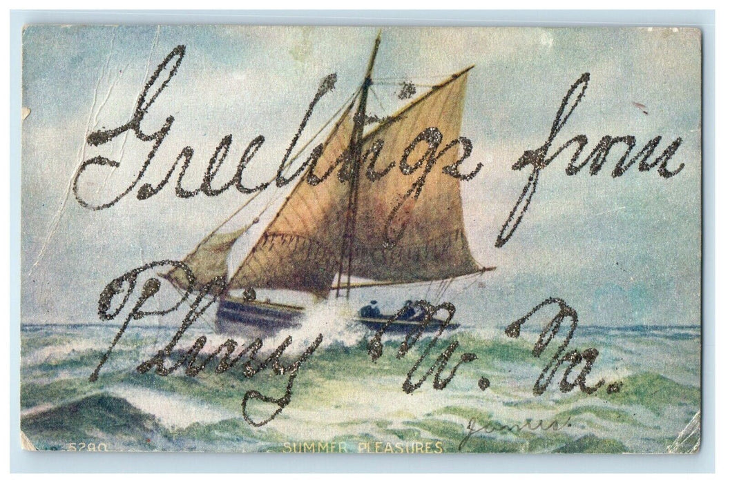 Greetings From Pliny West Virginia WV Sailboat Summer Pleasures GlitterPostcard