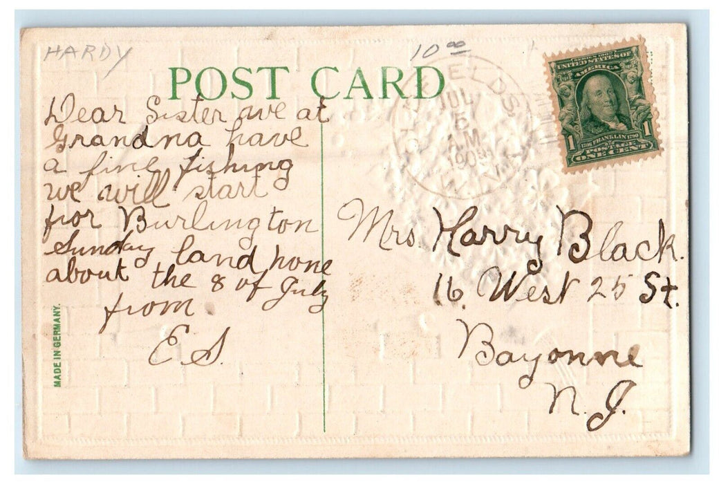 1910 Greetings From Old Field West Virginia WV, Flowers Embossed Postcard