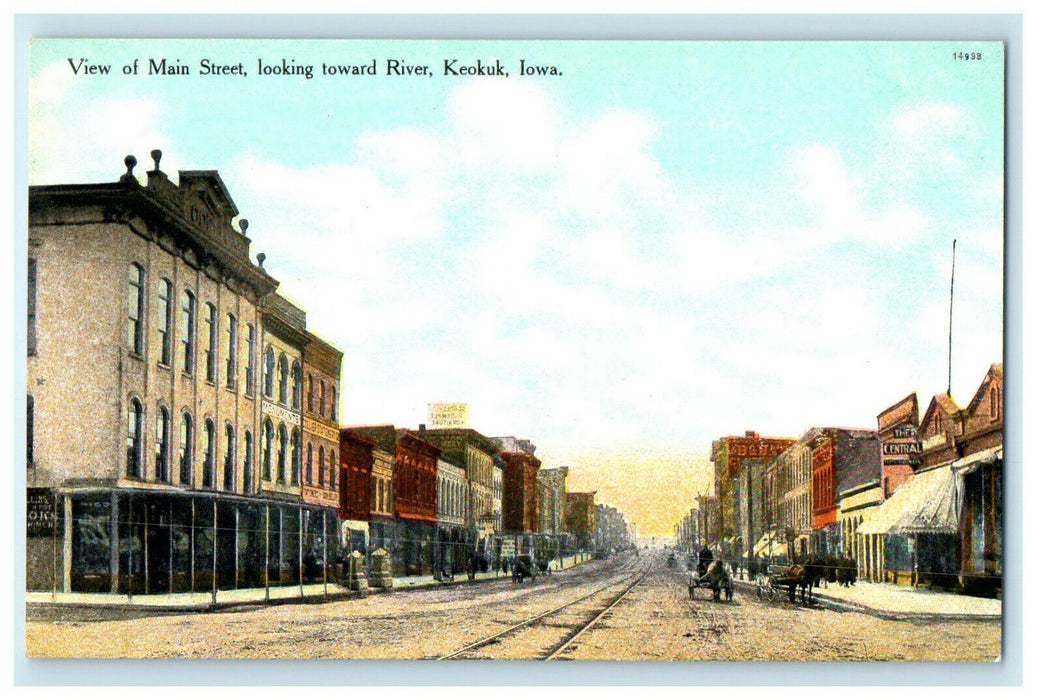 c1910s View of Main Street, Looking Toward River, Keokuk, Iowa IA Postcard