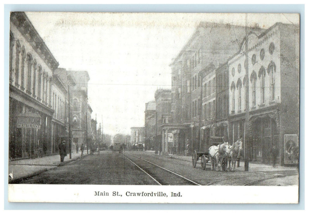 c1910s Main Street, Crawfordville Indiana IN Antique Unposted Postcard