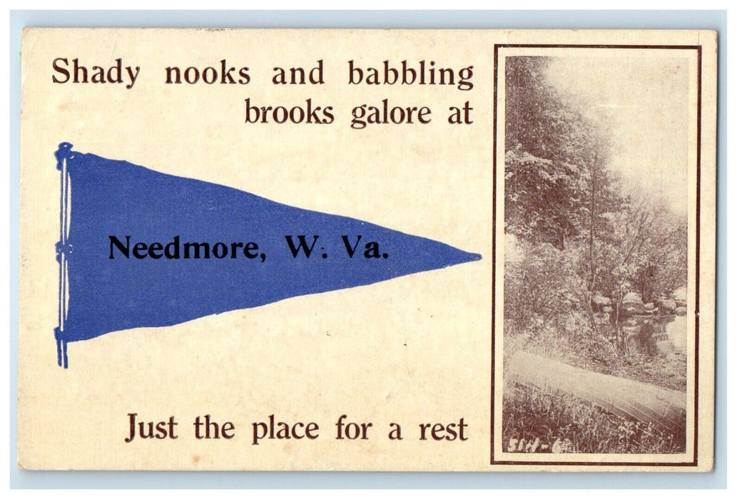 1913 Shady Nooks Babbling Hardy Co. Needmore West Virginia WV Pennant Postcard