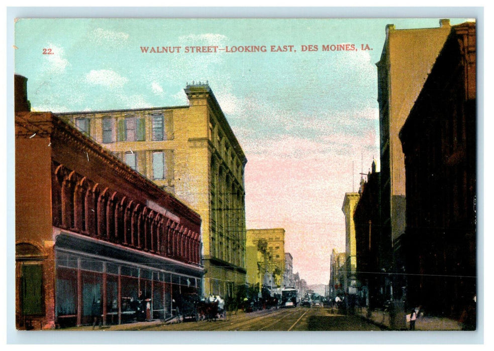c1910s Walnut Street Looking East Des Moines Iowa IA Antique Postcard