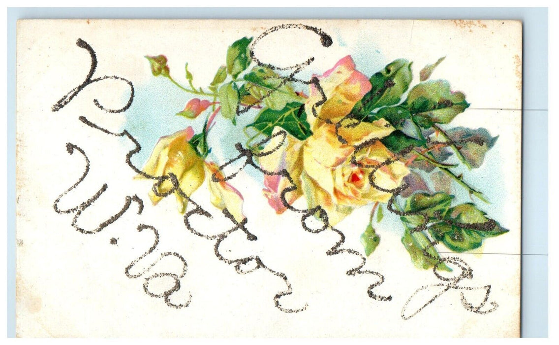 1912 Greetings From Proctor West Virginia WV, Flowers Glitter Embossed Postcard