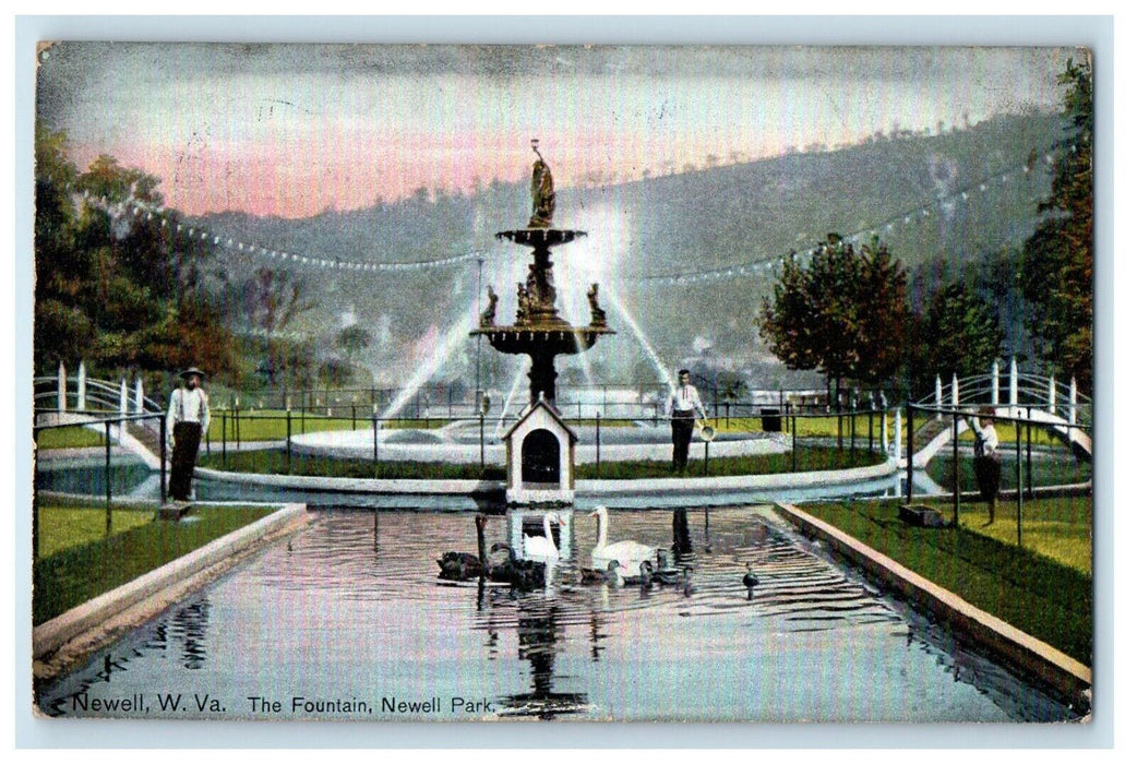 1911 The Fountain View Newell Park Newell West Virginia WV Antique Postcard