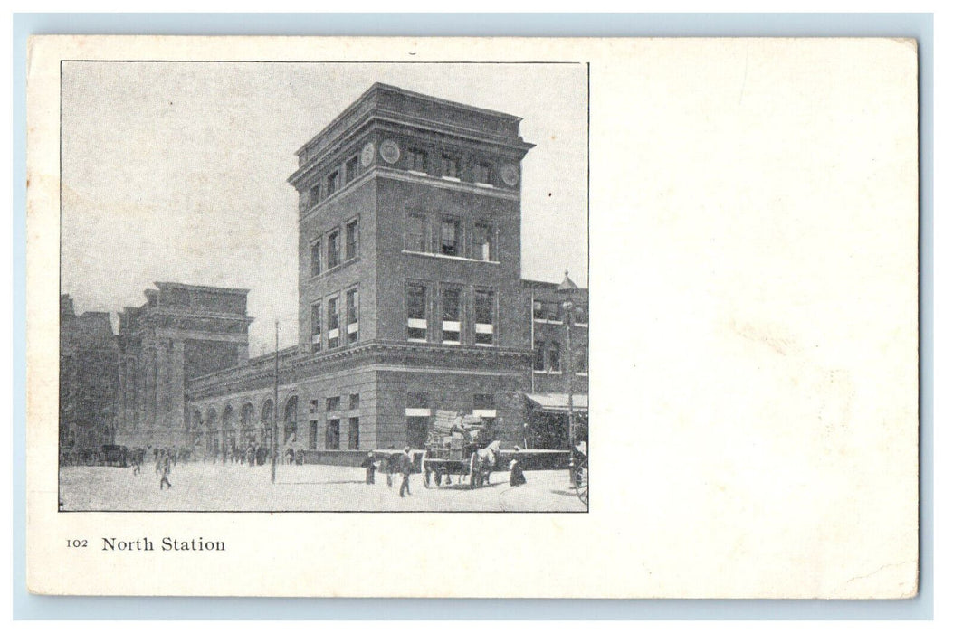 1905 Scene of Horse Carriage, North Station Boston MA Antique Postcard