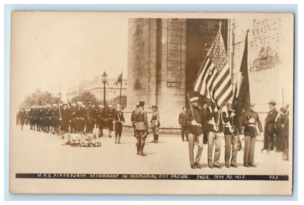 c1920's USS Pittsburgh Memorial Day Parade Paris France RPPC Photo Postcard